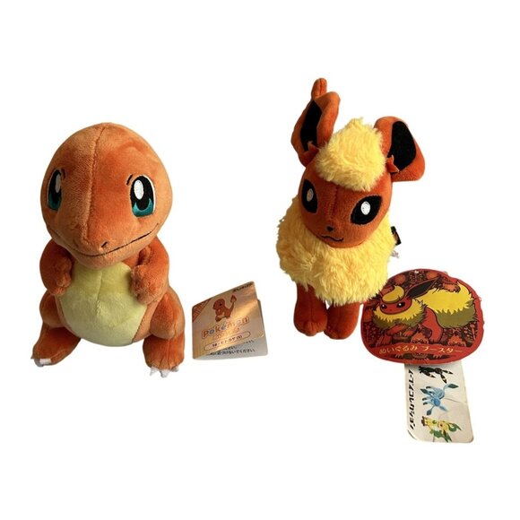 Pokemon Charmander & Flareon Plush Set With Original Tags 7" Collectible - Picture 1 of 6